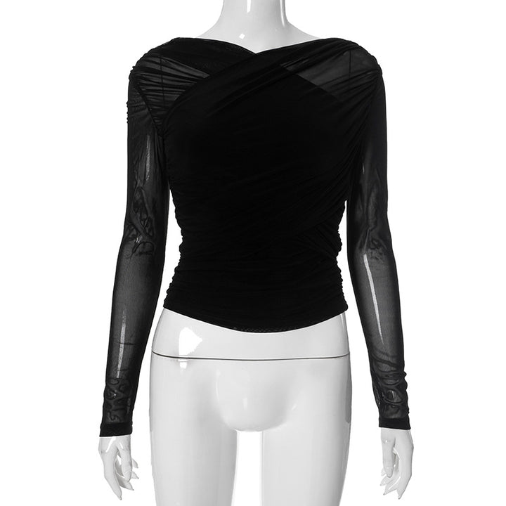 Femme Elegante Rynkning Langærmetop Stilla