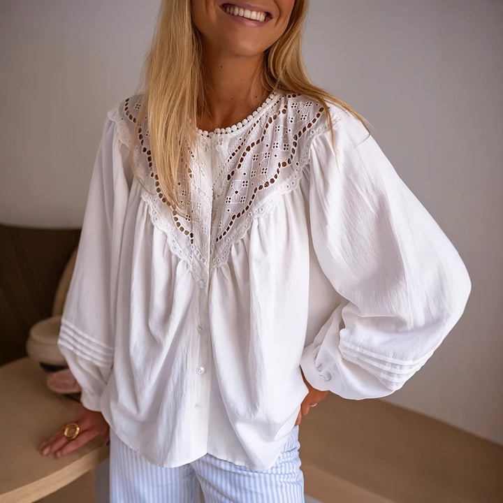 Femme Spids Detalje Puffærmet Bluse Stilla