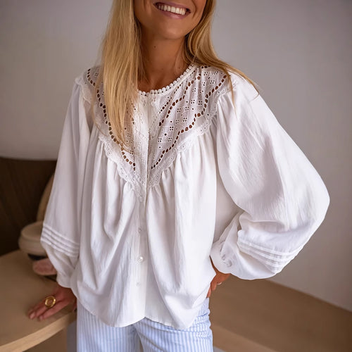 Femme Spids Detalje Puffærmet Bluse Stilla