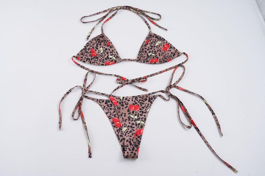 Dame trendy bikini med floralt leopardmønster og justerbare stropper Skovae