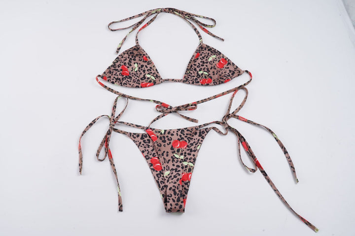 Dame trendy bikini med floralt leopardmønster og justerbare stropper Skovae