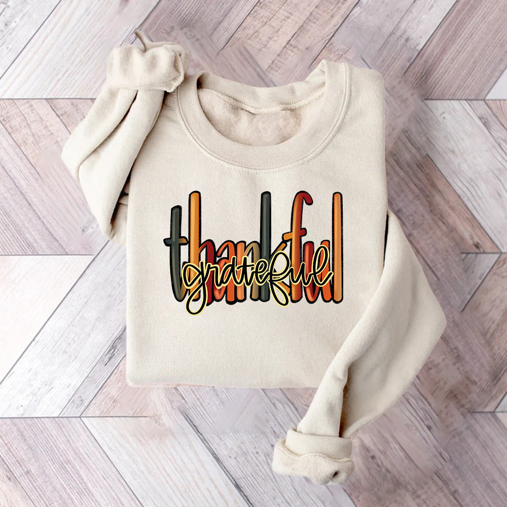 Kvinders sweatshirt med kreativ "thankful" tekst og behagelig pasform Stilla