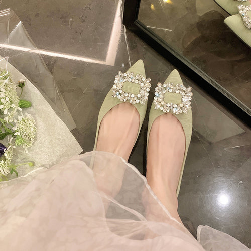 Dame mode Ballerinas med glitrende smykkedetaljer og komfortabel blokhæl Stilla