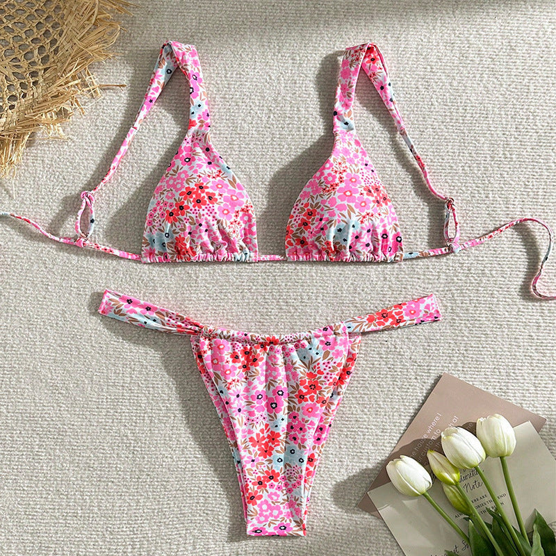 Dame triangel-bikini med elegant blomster mønster Skovae