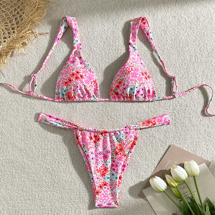 Dame triangel-bikini med elegant blomster mønster Skovae