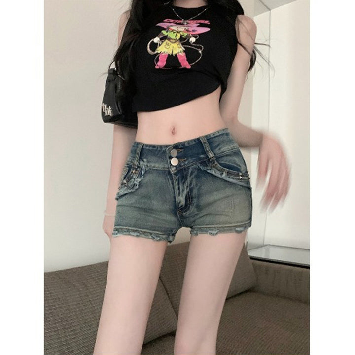 Kvinders afslappede denimshorts med kontrastdetaljer og trendy snit