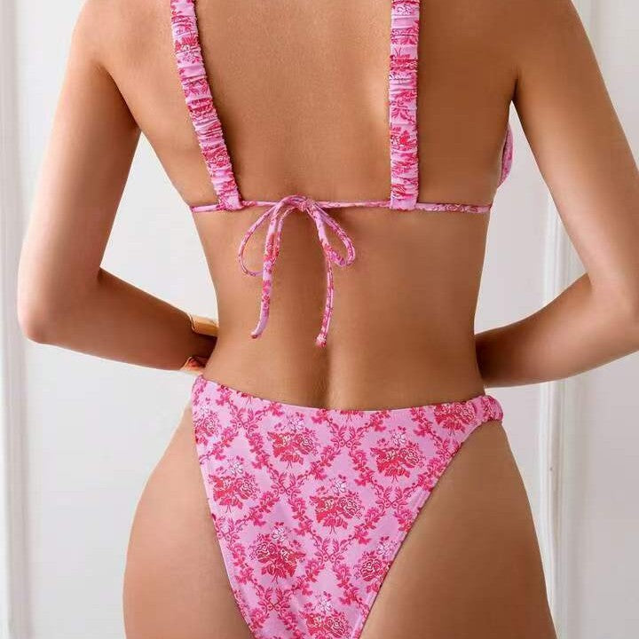 Dame bikini-sæt med blomstret design og justerbare stropper Skovae