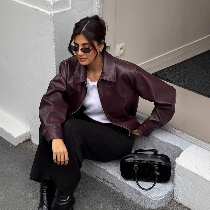 Dame elegant læderjakke med oversized snit Stilla