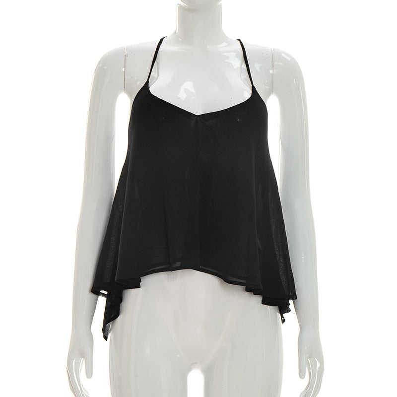 Damer let tanktop med asymmetrisk kant og flydende stof Skovae