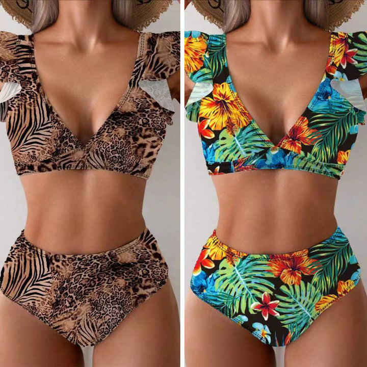 Dame bikini-sæt med legende flæser og blomsterprint Skovae