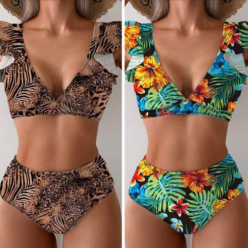 Dame bikini-sæt med legende flæser og blomsterprint Skovae