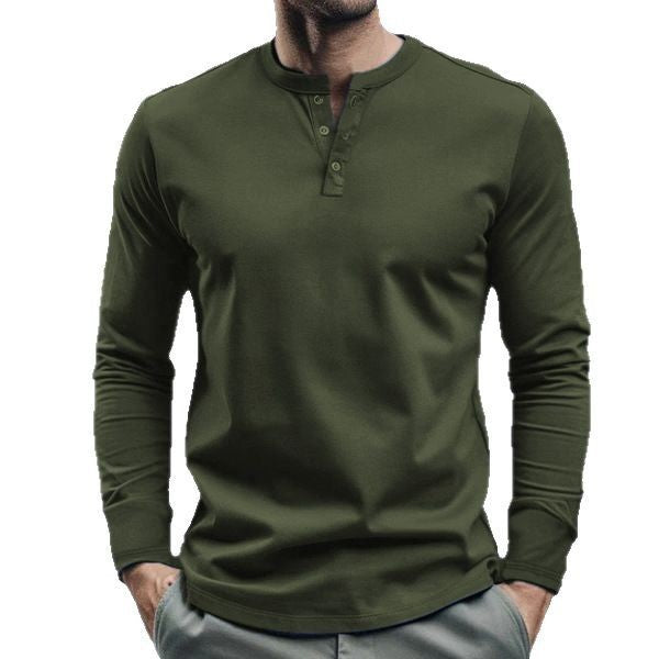 Herre langærmet Henley-shirt med praktisk knaplukning og tætsiddende pasform Stilla