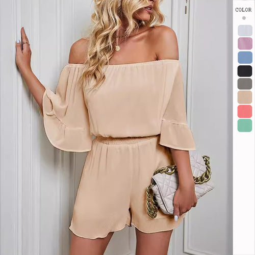 Kvinder Off-Shoulder Jumpsuit med Voluminøse Ærmer og Elastisk Talje Stilla