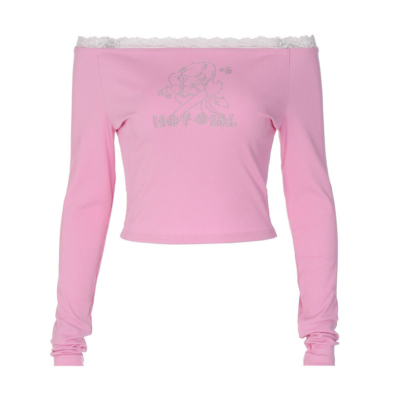Dame Off-Shoulder Crop-Top med blonde og glimmeraccenter Stilla