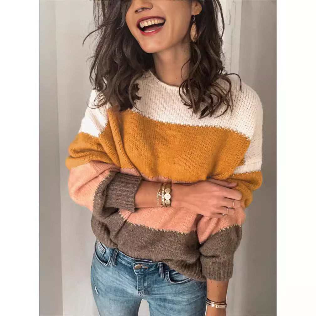 Dame afslappet sweater med blokstriber og bred pasform Stilla
