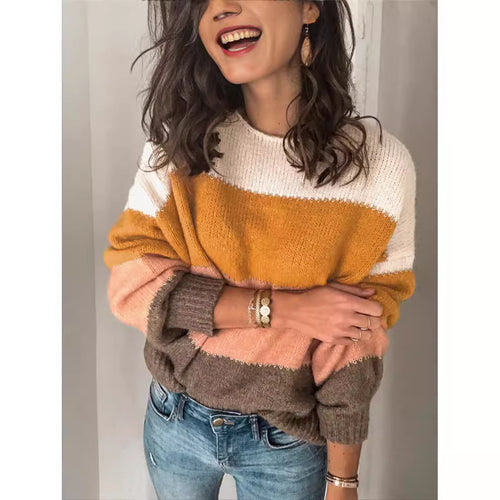 Dame afslappet sweater med blokstriber og bred pasform Stilla