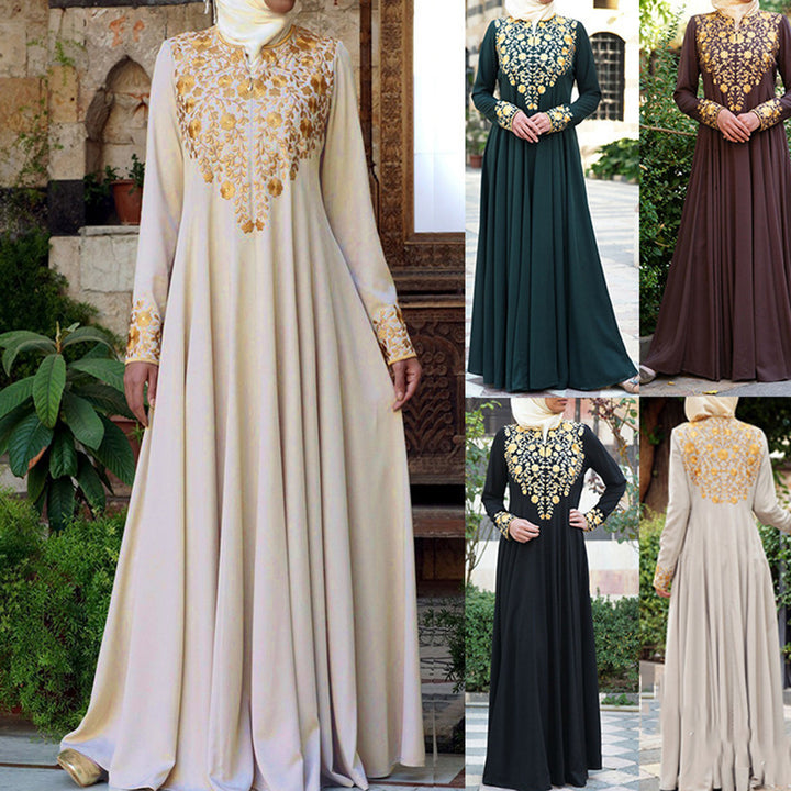 Dame Elegant Maxi Kjole med blomsterdetalje og lange ærmer Stilla Aften Kjole med dyb V-udskæring og skinnende nederdel Stilla