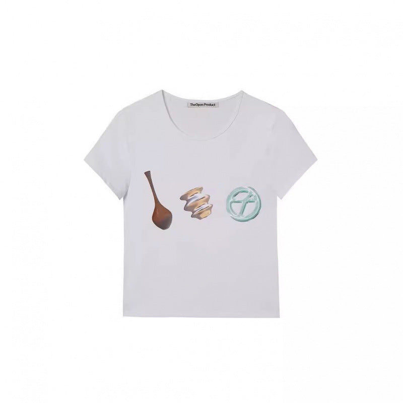 Dame Stilfuldt Grafiktryk T-Shirt Stilla
