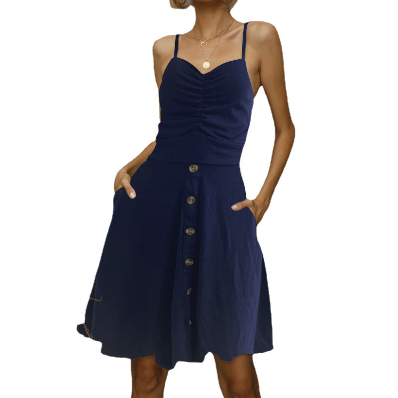 Dame Button-Up A-linje Sommerkjole Stilla