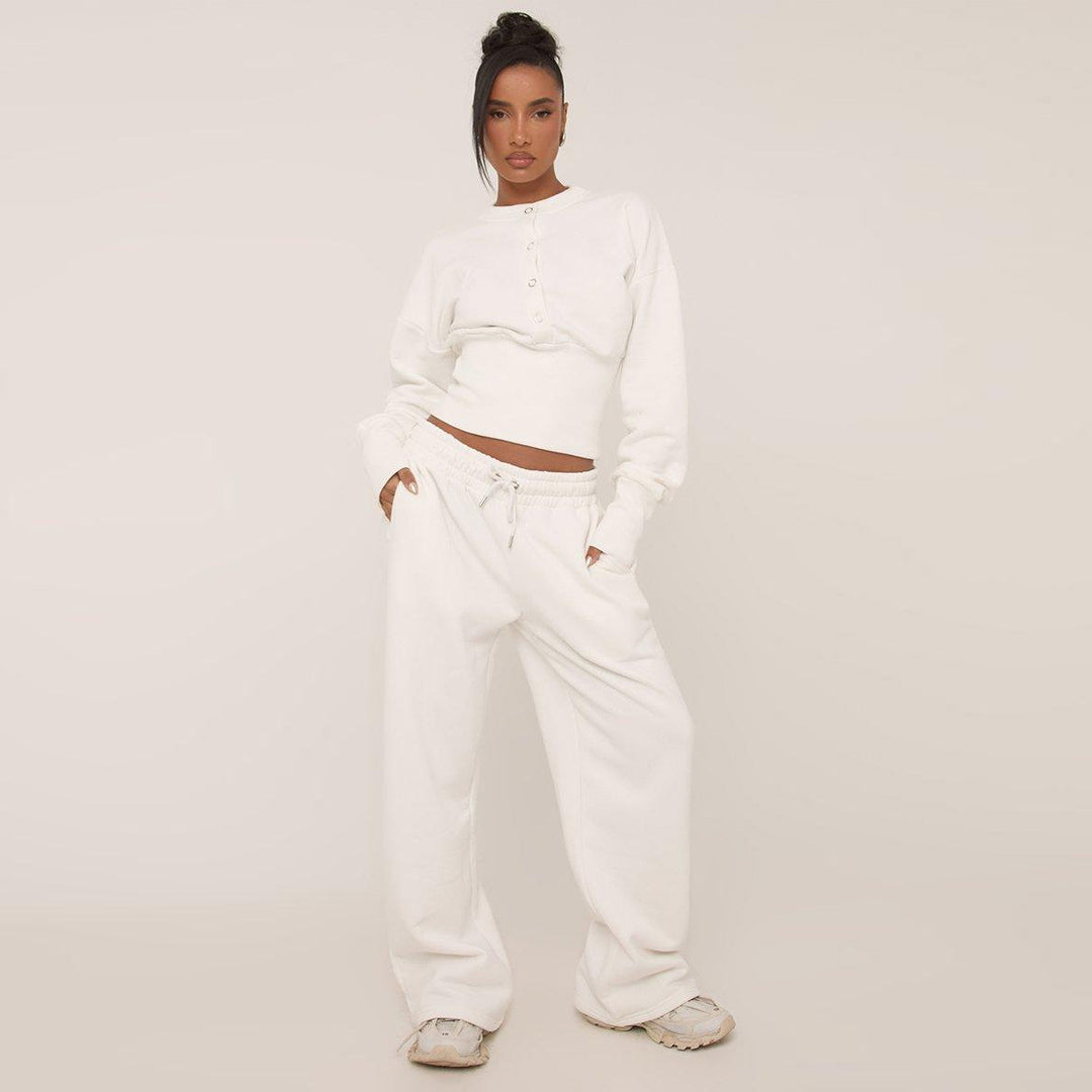 Kvinders komfortable cropped sweatshirt og løstsiddende træningsbukser sæt Skovae