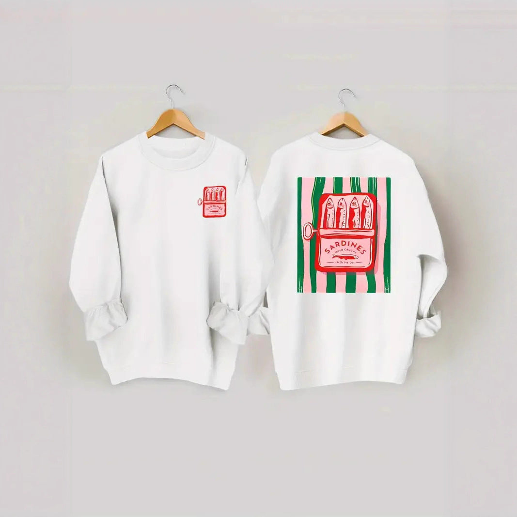 Kvindernes sweatshirt med kreativ sardinegrafik og afslappet pasform Stilla
