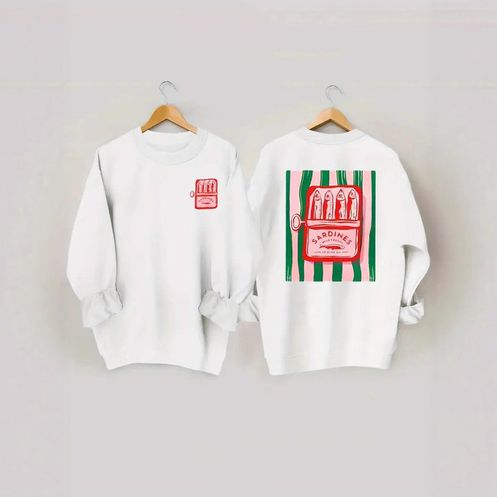 Kvindernes sweatshirt med kreativ sardinegrafik og afslappet pasform Stilla