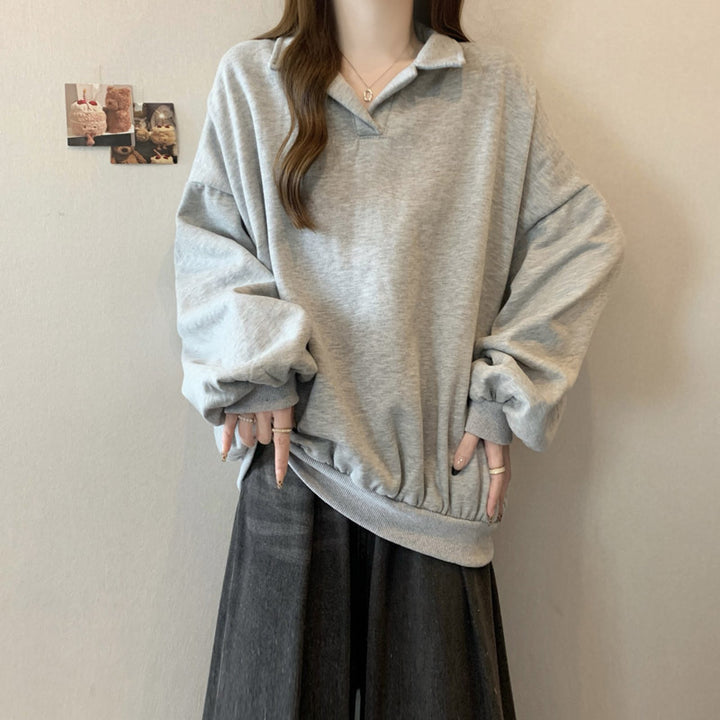 Dame Relaxed Fit Polo Style Sweatshirt med Ballonærmer Stilla