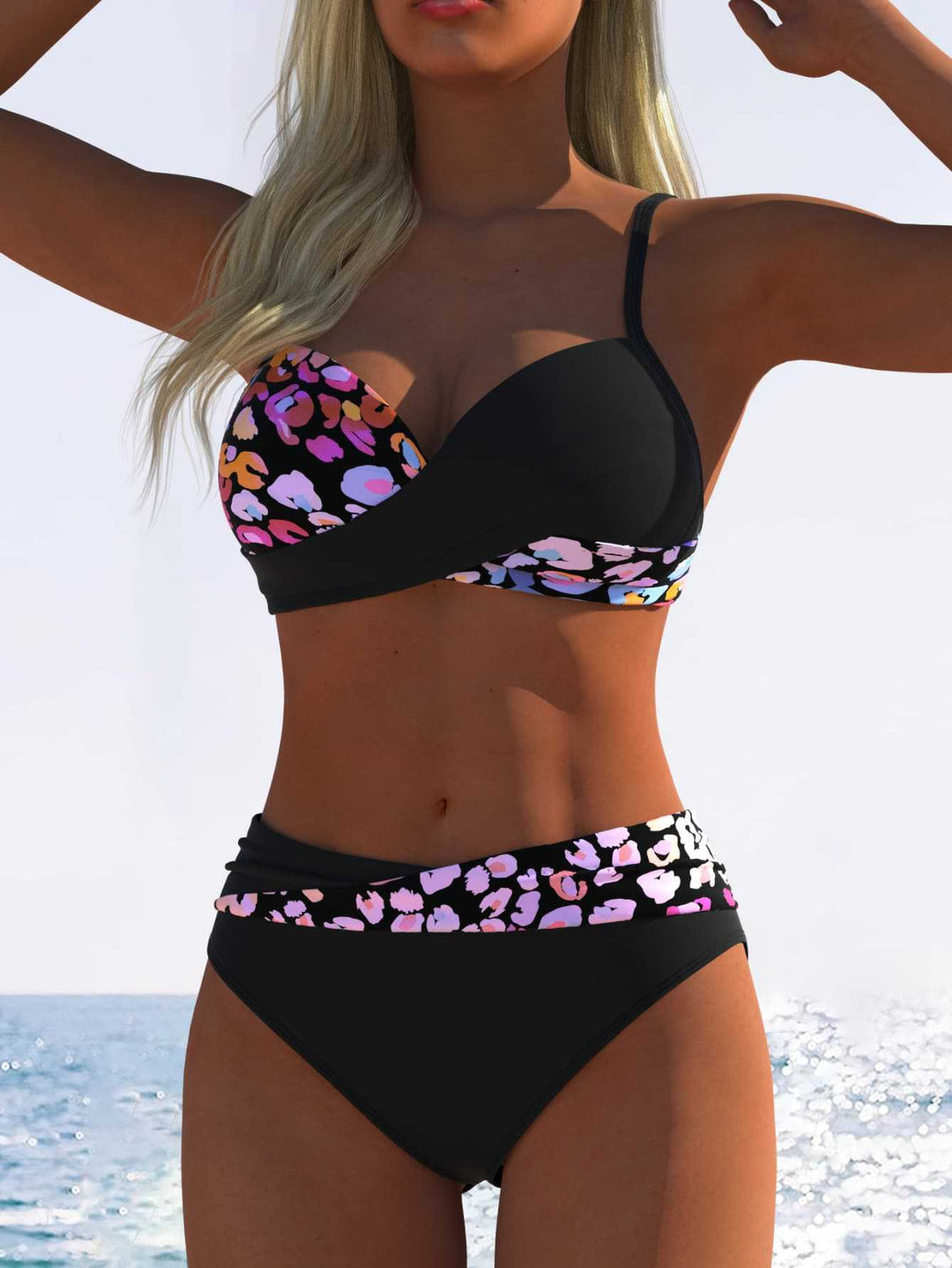 Dame Bikini-Sæt med blomster-wrap-mønster og behagelige high-waist-trusser Skovae