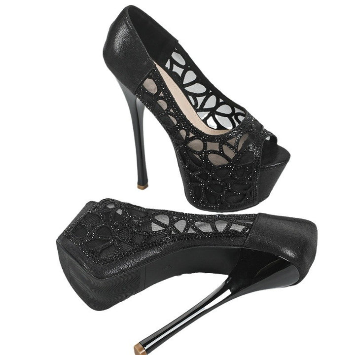 Dame Plateau-pumper med dekorativt overlay og funklende rhinestone-detaljer Stilla