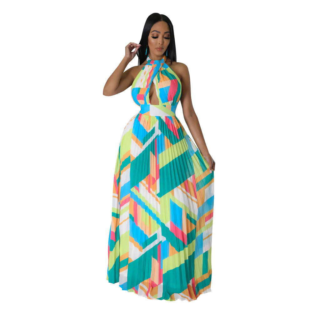 Dame Maxikjole med unikt geometrisk design og høj krave Stilla