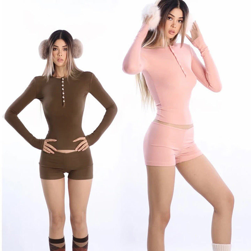 Femme Cozy Langærmet Button-Up Aktiv Sæt Stilla
