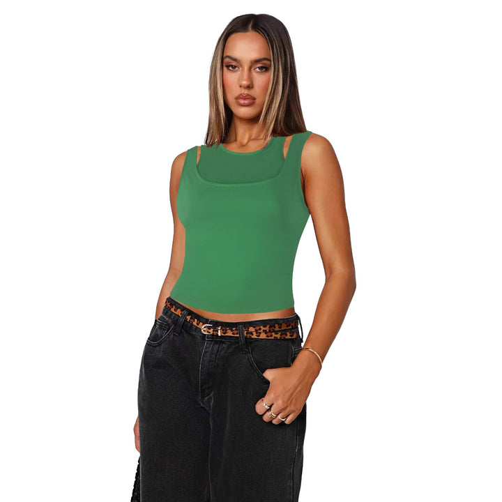 Dame figurtilpasset Crop-Top med firkantet udskæring og brede stropper Stilla