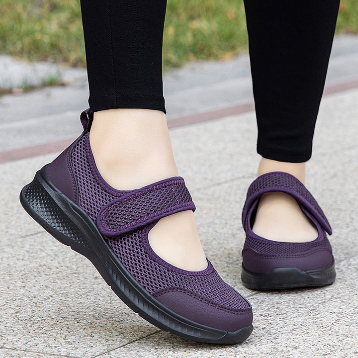 Dame nan Velcro-Sko med Ballerina-stil med åndbart mesh-overside og fleksibel let sål Skovae