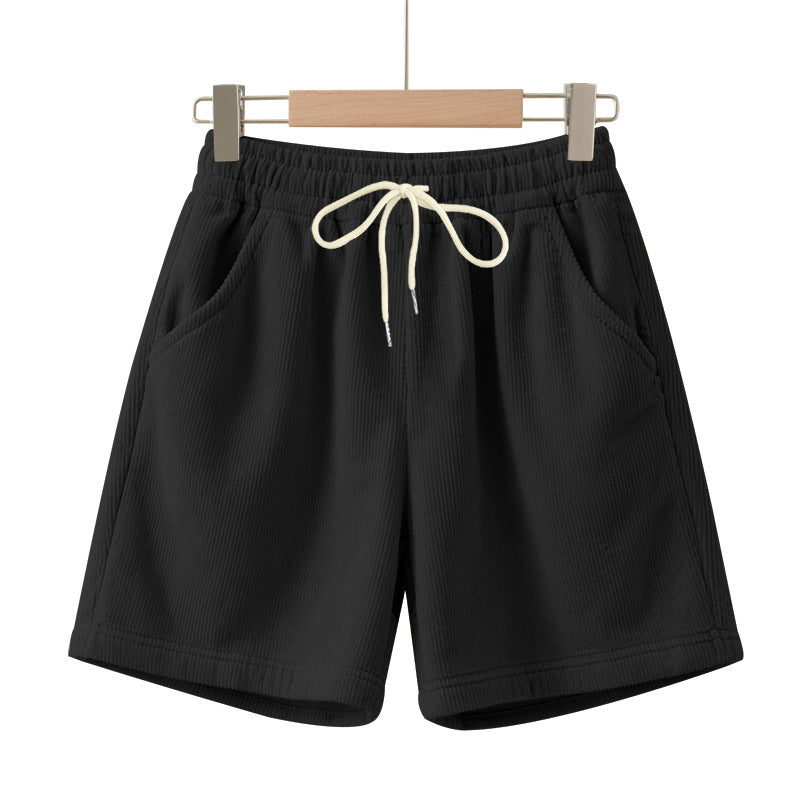 Herren nan ribbet Jersey-shorts med elastisk talje, dekorativ snor og sidelommer Skovae