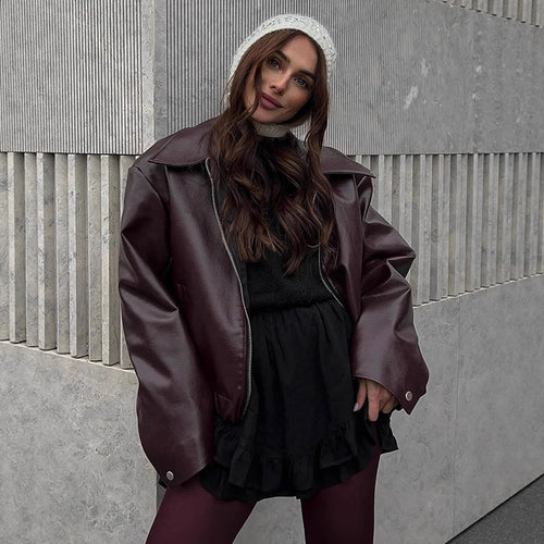 Dame Casual Kunstlæderjakke med oversized snit og praktiske lommer Stilla