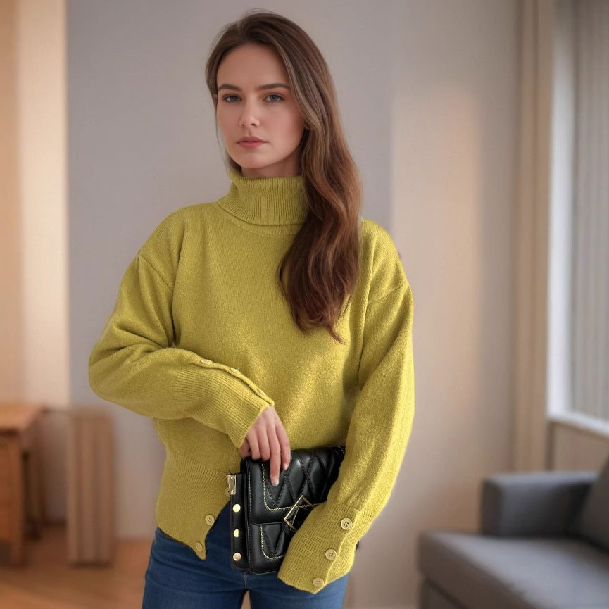 Kvinders hyggelige turtleneck sweater med knapdetaljer Stilla