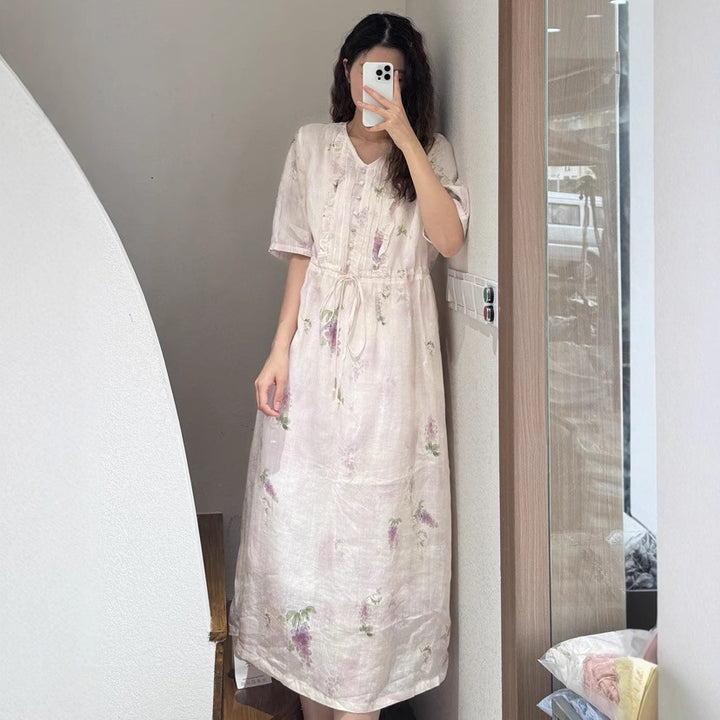 Dame Floral Maxi Kjole med justerbar talje Stilla