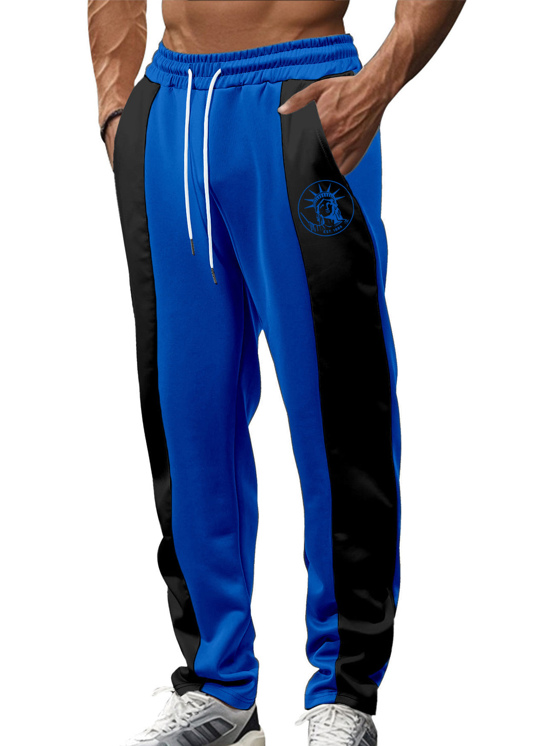 Herrer nan sporty Trackpants med sidelæns kontrastbånd elastisk bund snor og hjorte broderi Skovae