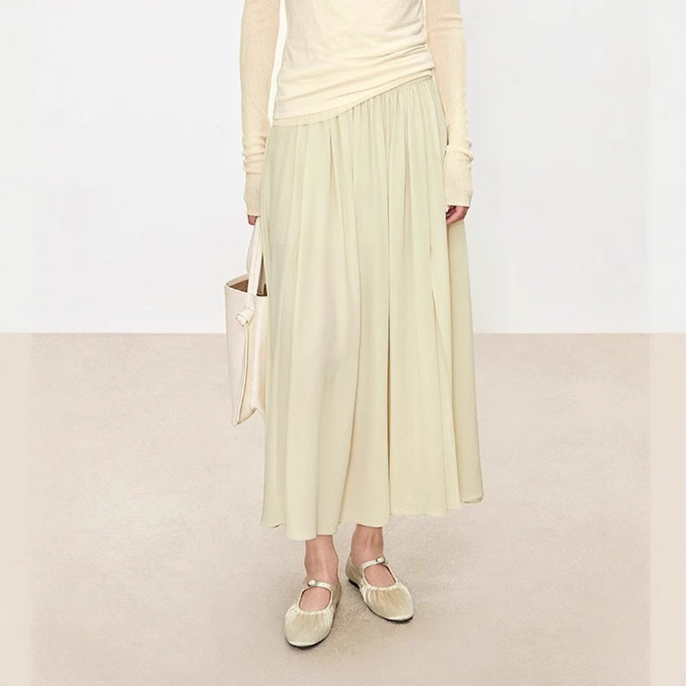 Dame flydende midi-nederdel i let chiffon med elastisk talje og elegant fald Stilla