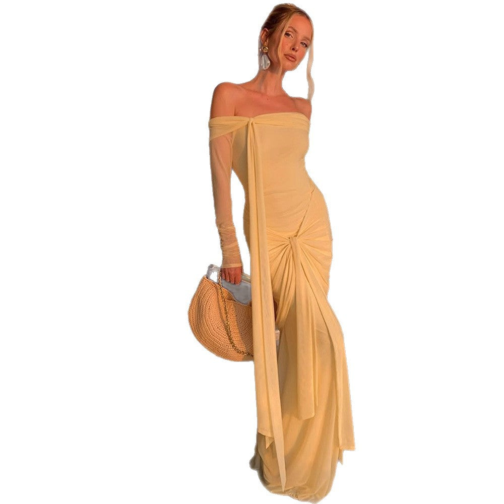 Dame elegant off-shoulder wrap kjole Stilla