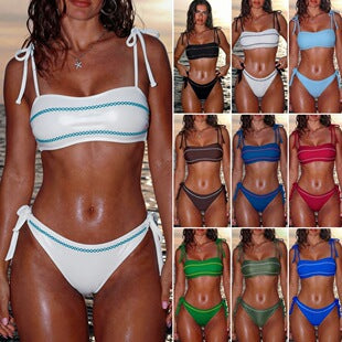 Dame Bandeau-bikini med elegante bindebånd og delikat design Skovae