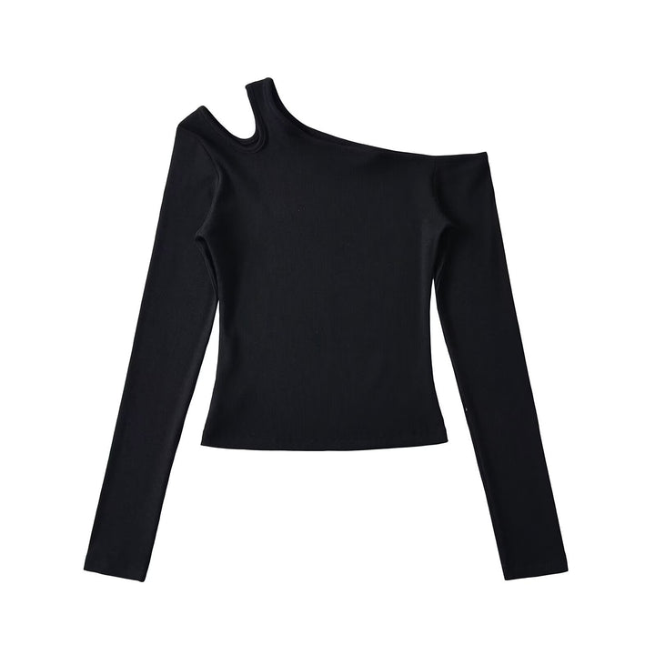 Dame asymmetrisk langærmet skjorte med off-shoulder design og kvalitets ribmateriale Stilla