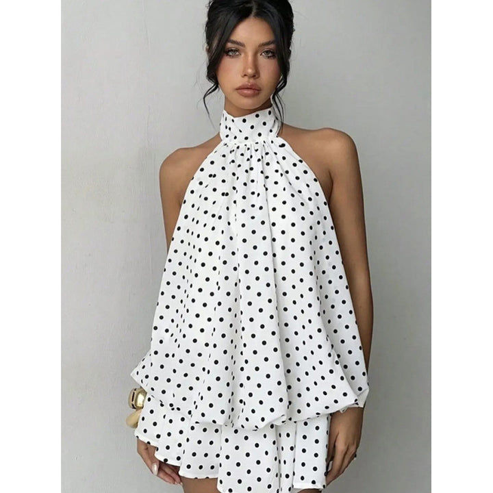 Damen Minikleid mit verspieltem Polka-Dot-Muster und elegantem Neckholder Skovae
