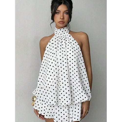 Damen Minikleid mit verspieltem Polka-Dot-Muster und elegantem Neckholder Skovae