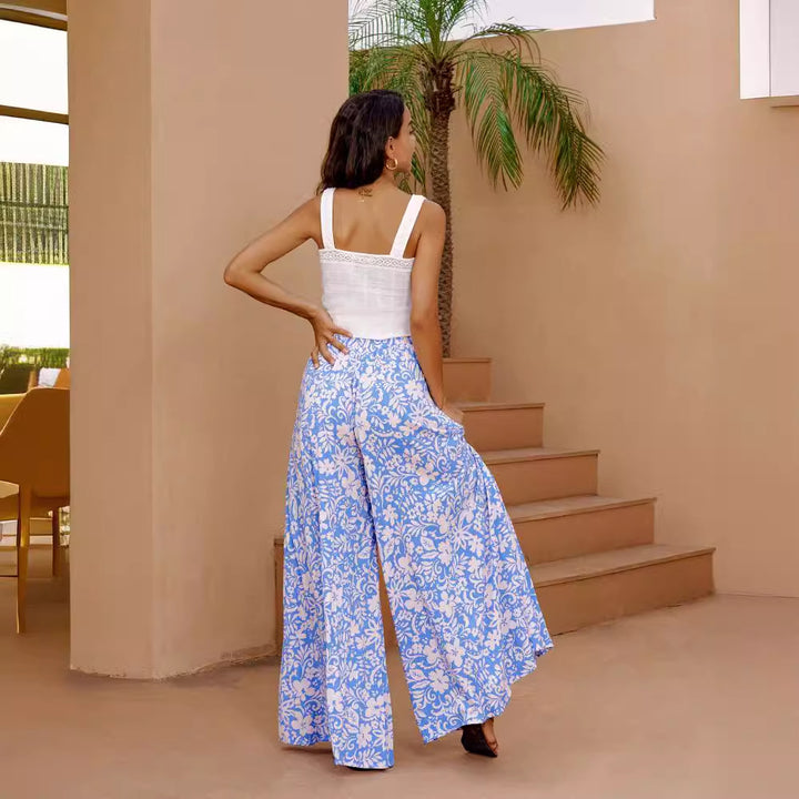 Kvinders Lange Maxi Kjole med Farverigt Geometrisk Print og Høje Side Slidsninger Stilla