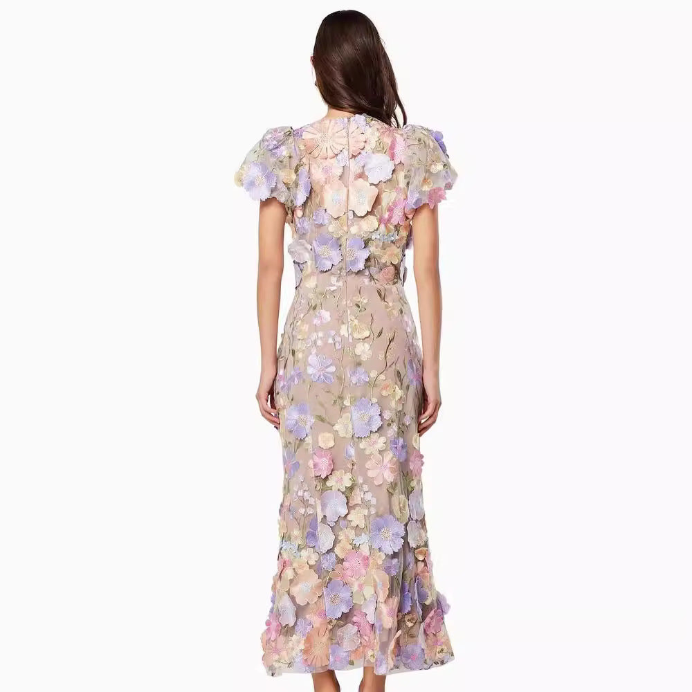 Dame blomsterkjole med 3D-blomsterapplikationer Stilla