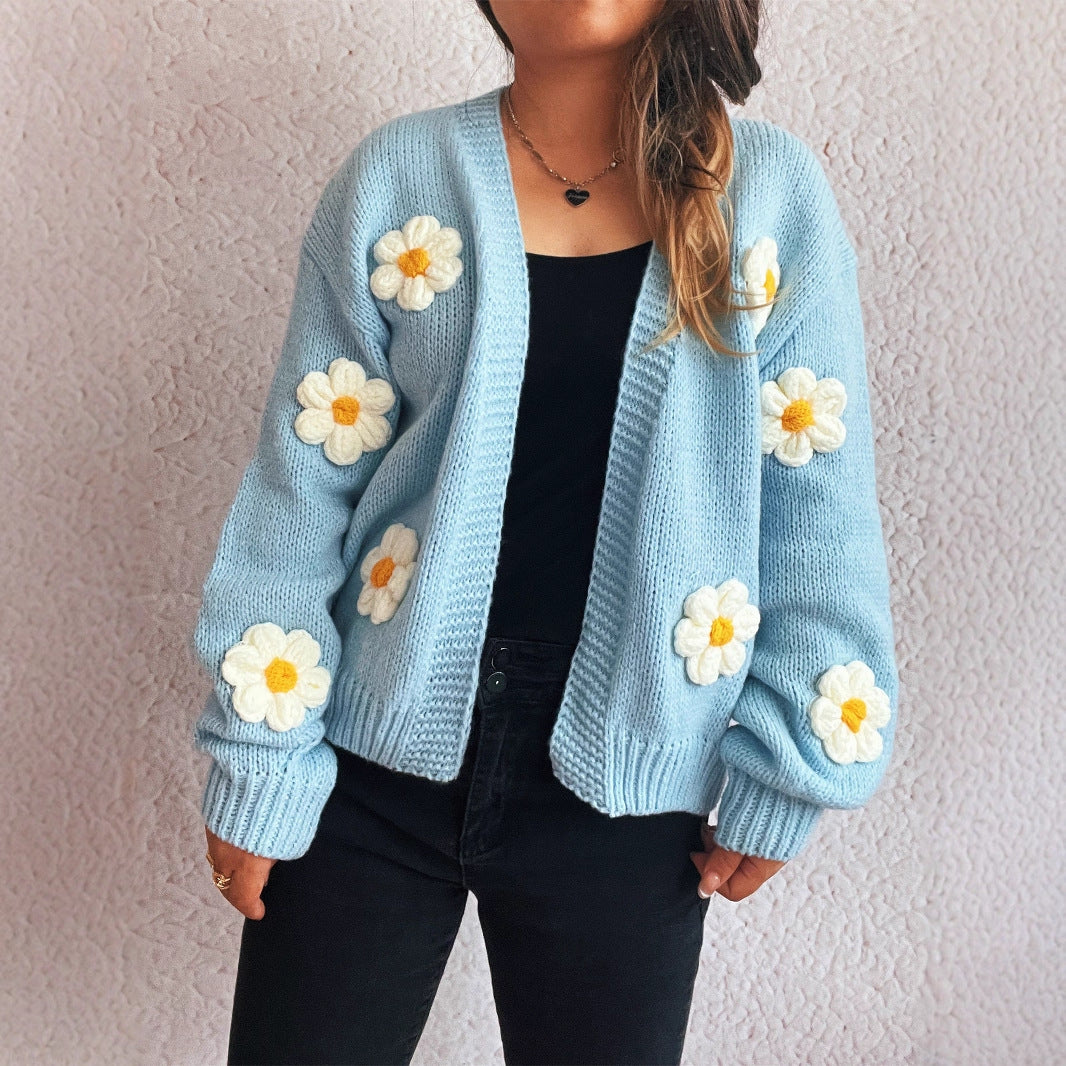Dame cardigan med blomsterapplikationer Stilla