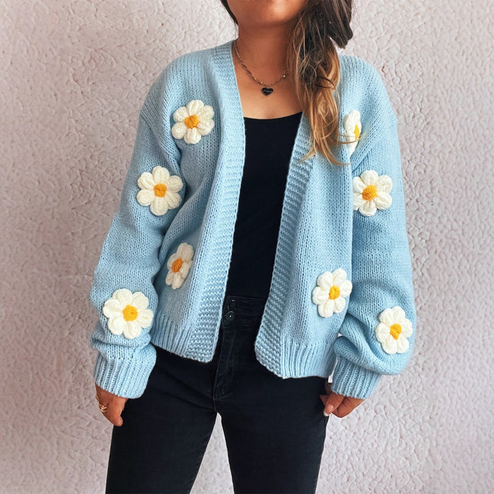 Dame cardigan med blomsterapplikationer Stilla