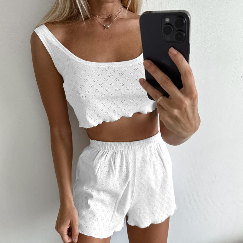 Dame luftig Cropped-Top og Shorts-Sæt med sarte detaljer Stilla