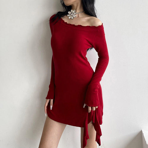 Femme Off-Shoulder Langærmet Mini-Kjole med sidelæns Bindedetalje Stilla